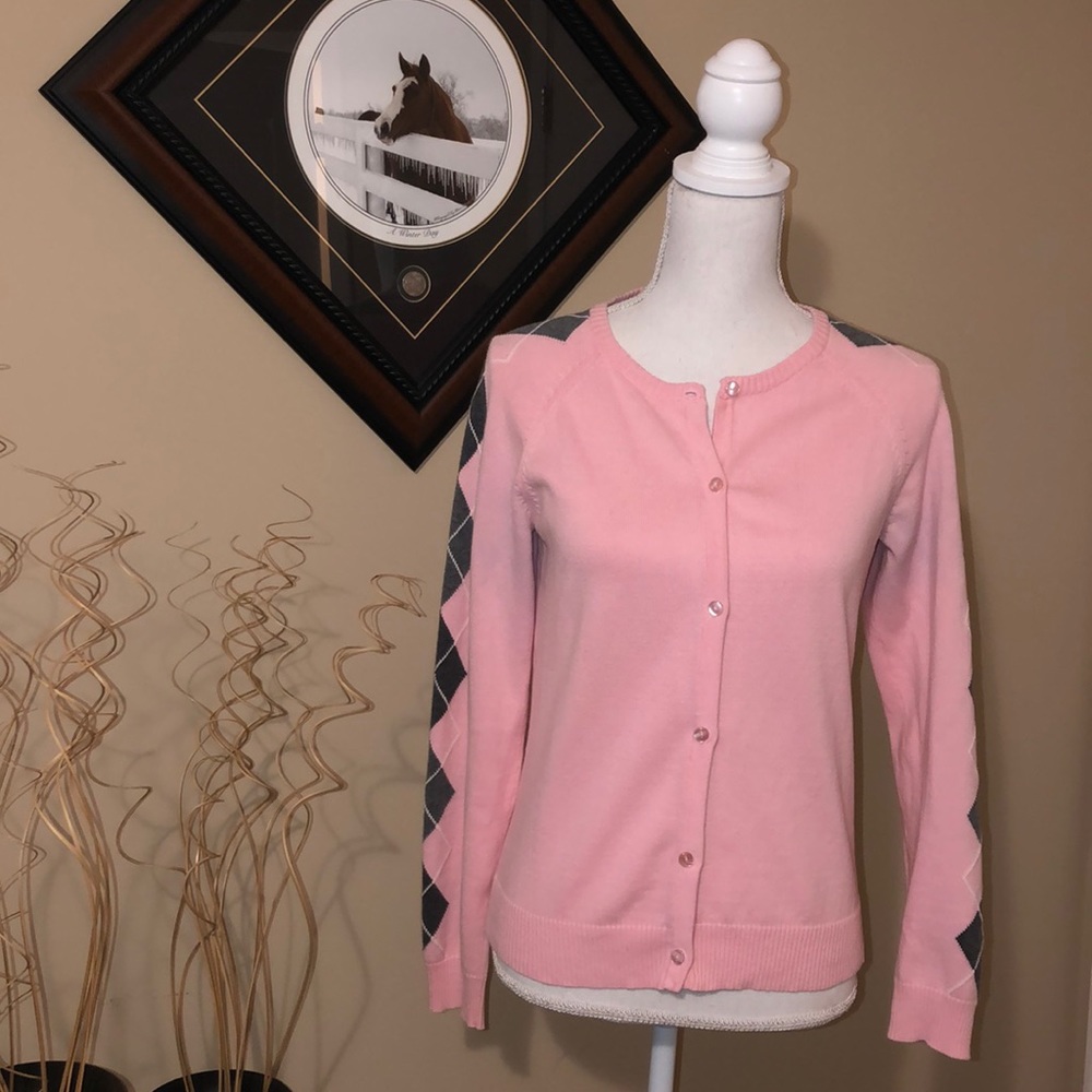 Pink Argyle Cardigan